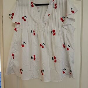 Cherry Print White Blouse